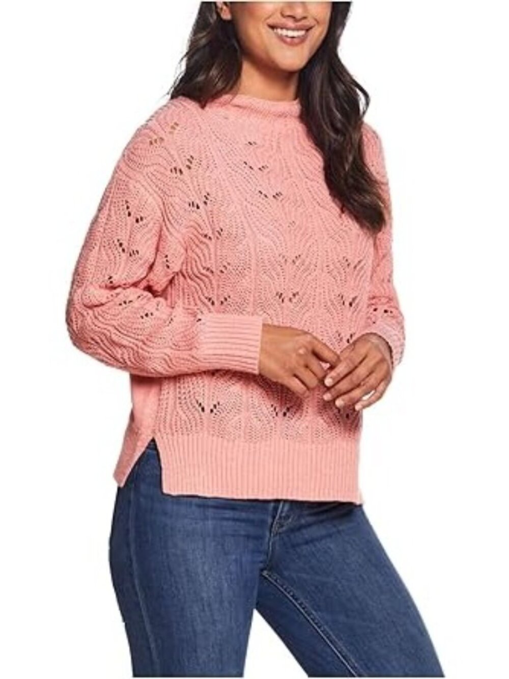 Weatherproof Vintage Womens Trim Mock Turtleneck Sweater Pink Size Medium